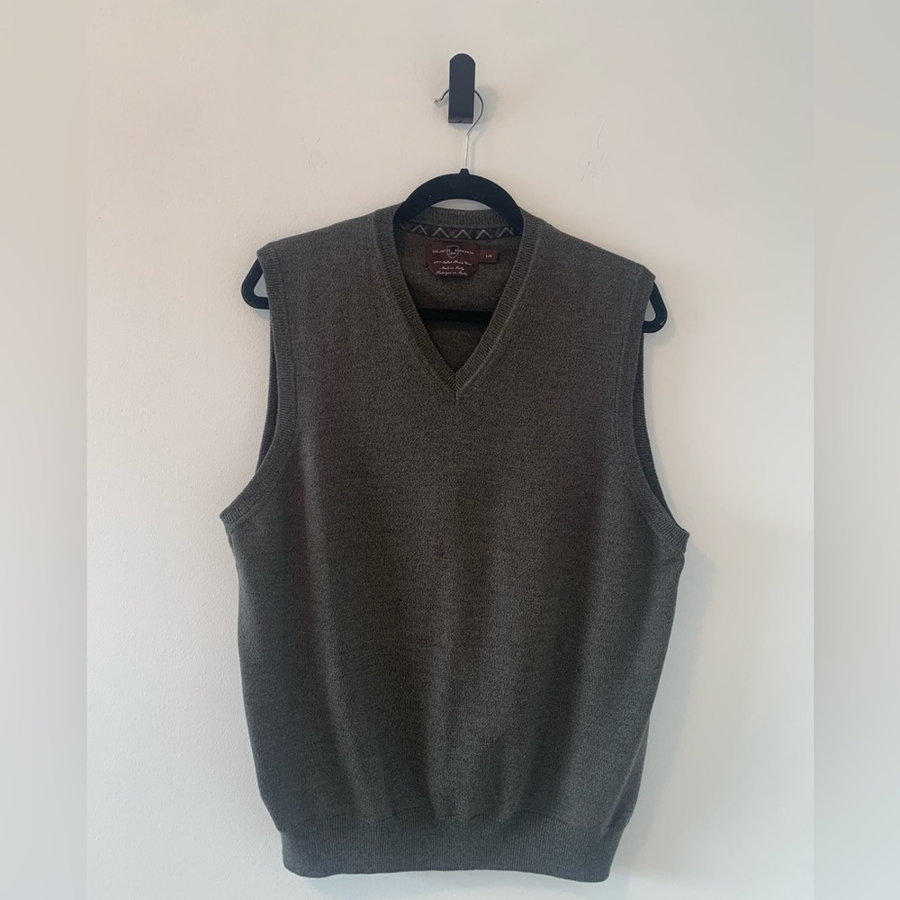 Black Brown 1826 Green Men’s Merino Wool V-Neck Sweater Vest Size L